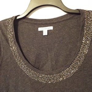 **American Eagle Gray Beaded Scoop Neck Swing Tee